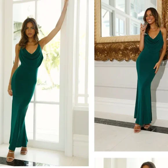 green emerald velvet dress Wedding-Guest Midi Party Dress with Short Sleeves Hunter Green / Large